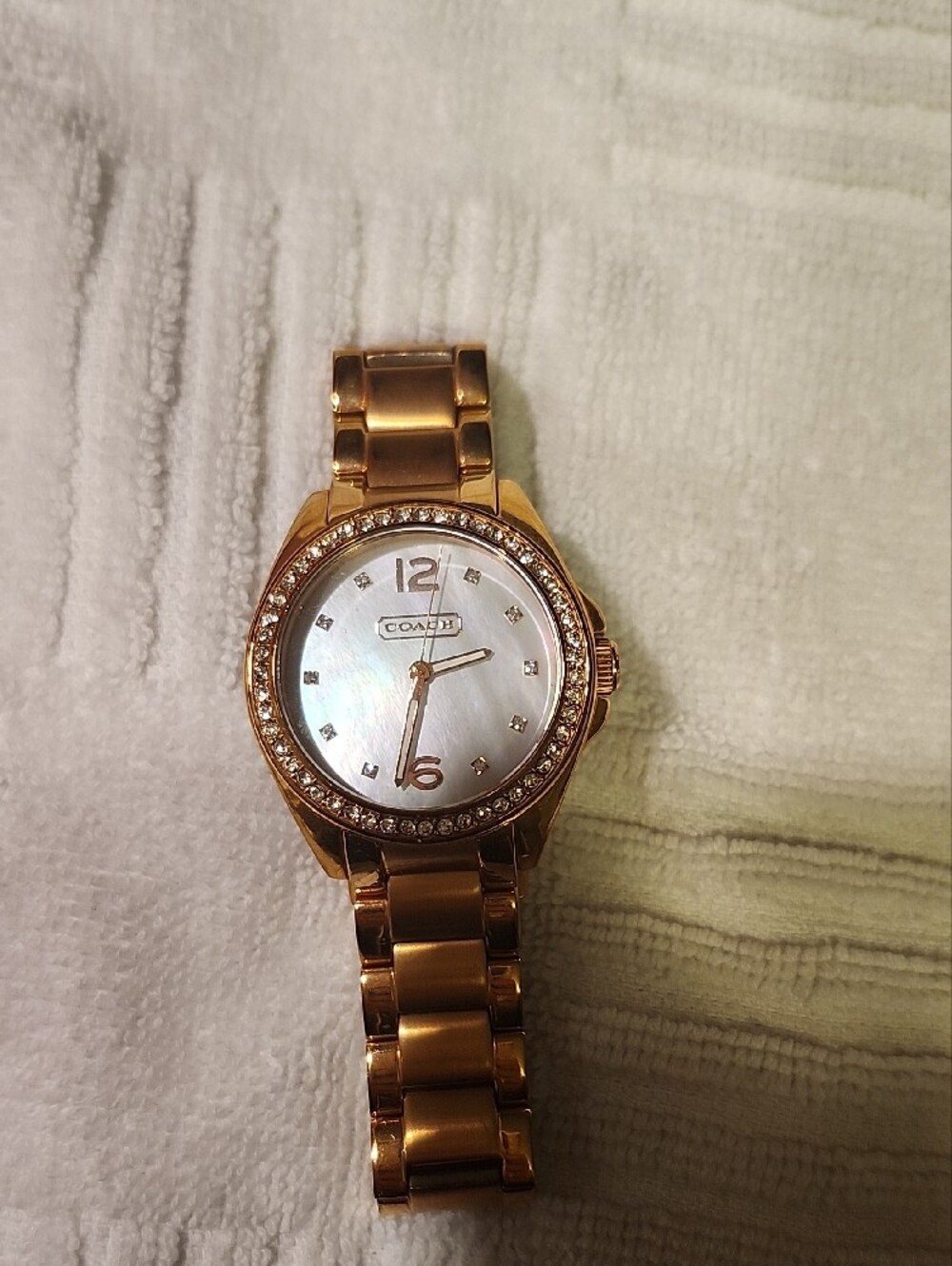 COACH Gold-Tone Crystal Bezel Woman 's Watch with White Dial - Picture 2 of 9